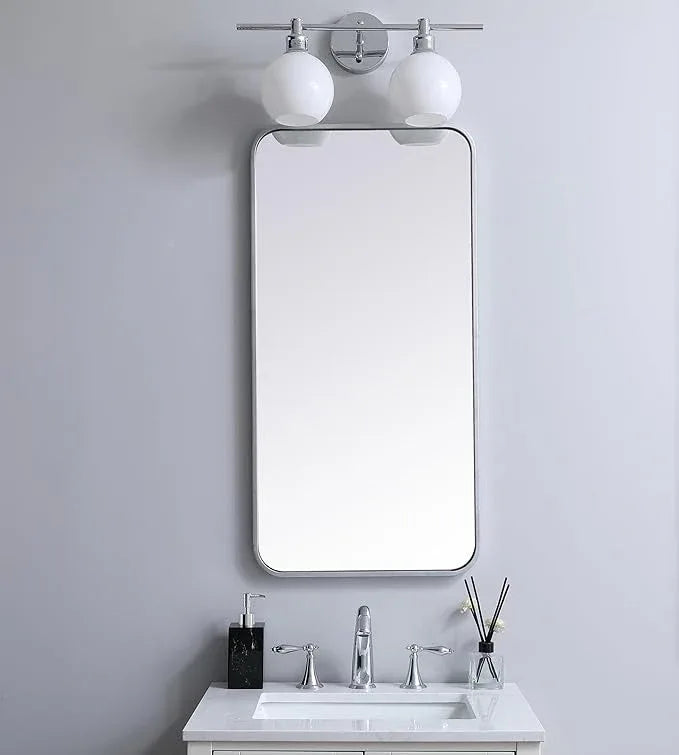 ARS Concepts Aura, Soft Corner Metal Rectangular Mirror 18X36 Inch in, Modern, Silver - ModernBath