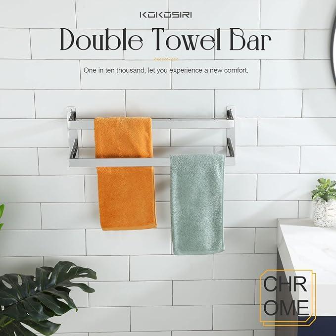 KOKOSIRI Towel Bars Bath Towel Holders 20-Inch Chrome Bathroom 2-Tiers Ladder Towel Rails Wall Mounted Towels Shelves Rack Polished Stainless Steel, B5008CH-L20 - ModernBath
