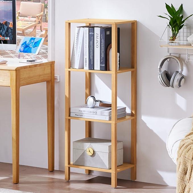 4 Tier Tall Bookshelf with Storage - Small Bookcase for Small Spaces, Shelf for Living Room, Office, Bedroom, Kitchen - Industrial Modern Natural Book Shelf - ModernBath