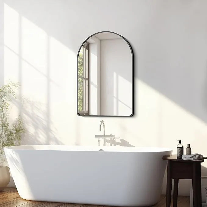 FORBATH Arched Bathroom Mirror 20x28 Inch, Bathroom Mirror Wall Mounted Modern Black Aluminum Alloy Frame Decor Dresser Mirror for Bedroom Living Room Entryway, Hanging or Leaning Against Wall - ModernBath
