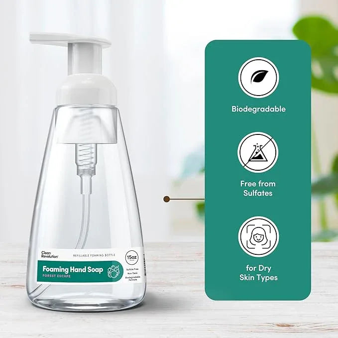 Clean Revolution Foaming Hand Soap | Gentle, Moisturizing | Ready To Use | Real Essential Oils | Forest Escape | 15.25 Fl Oz - Made in USA - ModernBath