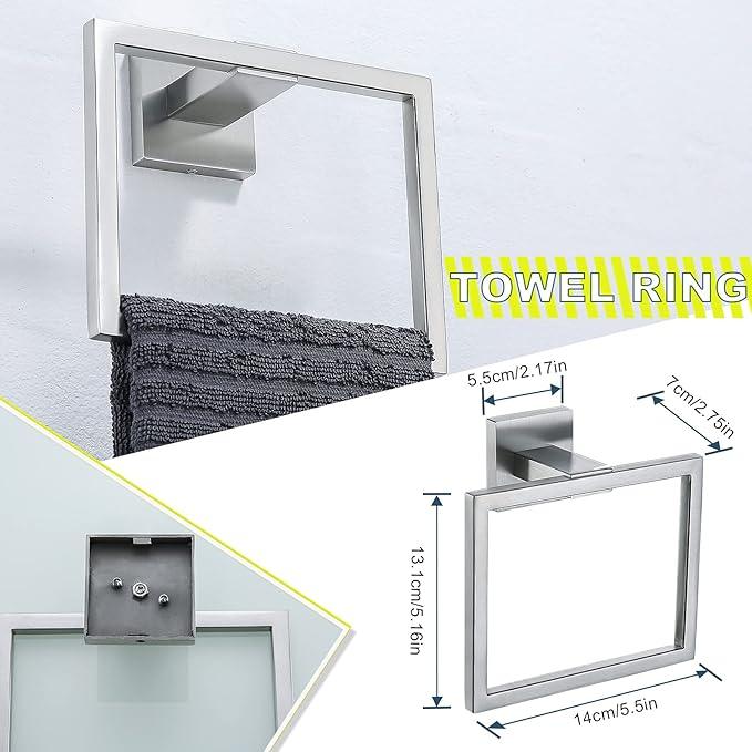 Brushed 4-Piece Bathroom Hardware Set Premium Stainless Steel Bath Towel Bar Sets Wall Mounted Square Bathroom Accessories Kit, 23.6 Inch Brushed Nickel - ModernBath