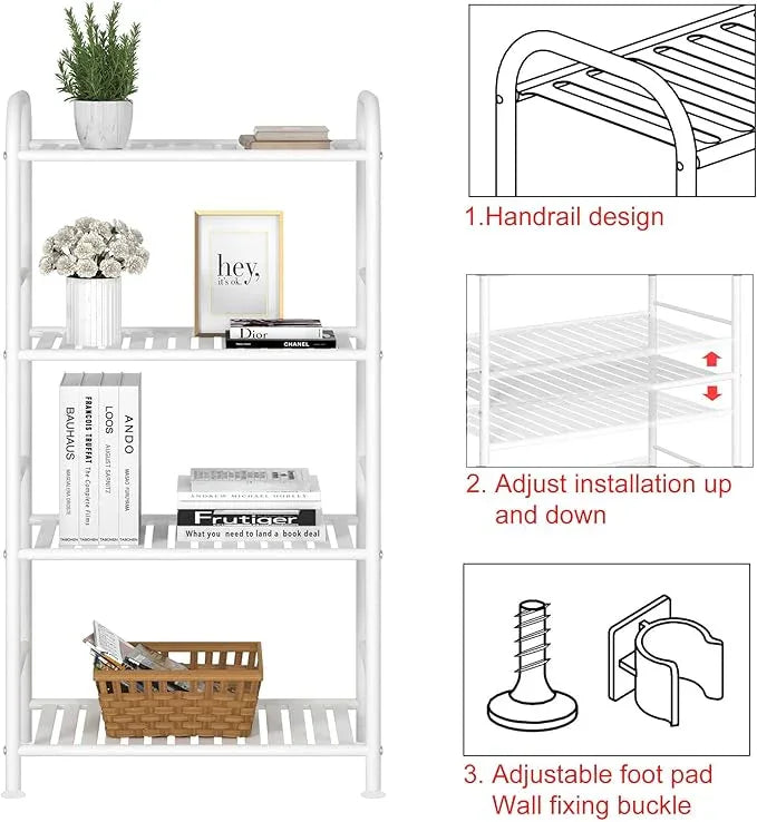 JSB 4-Tier Adjustable Shelving Unit, Heavy Duty Storage Rack Organizer Metal Corner Shelf for Kitchen Living Room Laundry Pantry Bathroom (White, 4 Tier)… - ModernBath