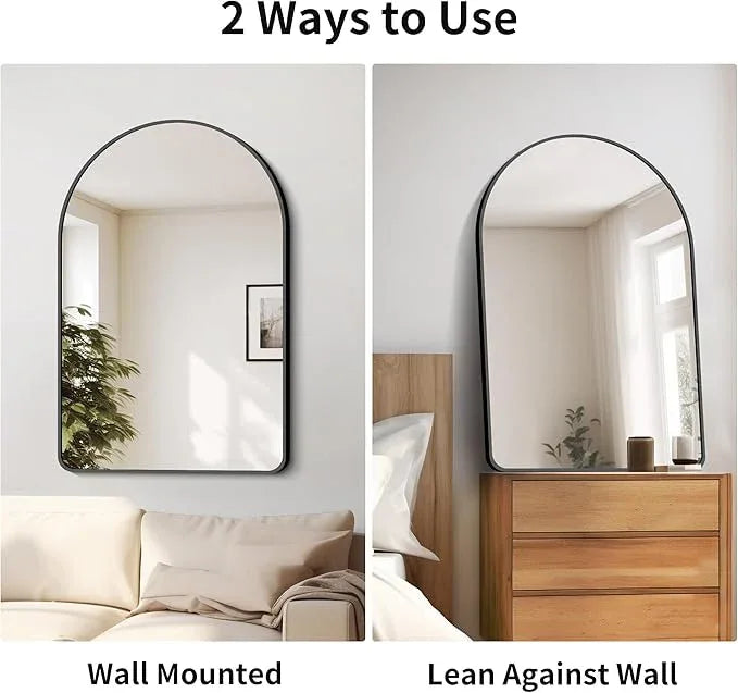 FORBATH Arched Bathroom Mirror 26x38 Inch, Bathroom Mirror Wall Mounted Modern Black Aluminum Alloy Frame Decor Dresser Mirror for Bedroom Living Room Entryway, Hanging or Leaning Against Wall - ModernBath