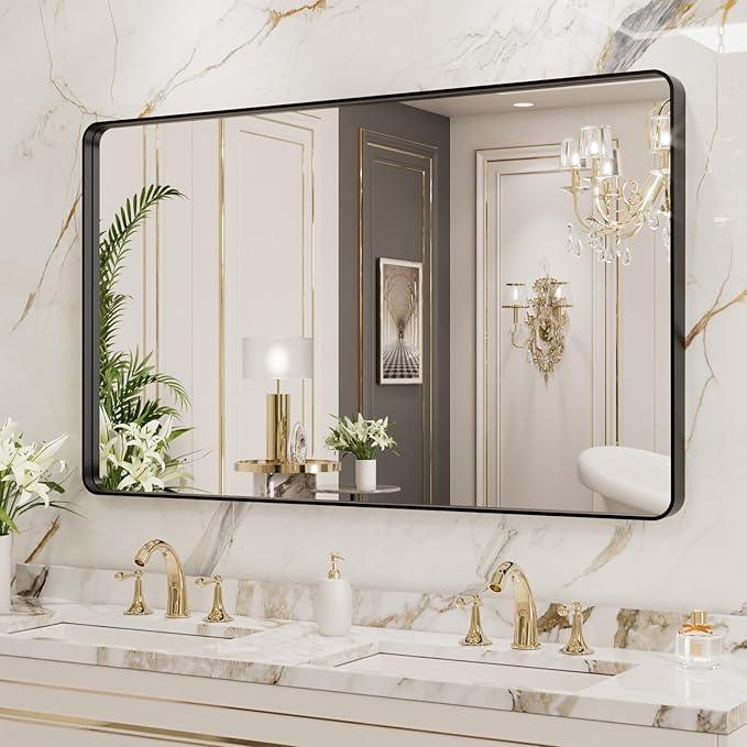 LOAAO 40X36 Inch Black Metal Framed Bathroom Mirror for Wall, Matte Black Bathroom Vanity Mirror Farmhouse, Anti-Rust, Tempered Glass, Hangs Horizontally or Vertically - ModernBath