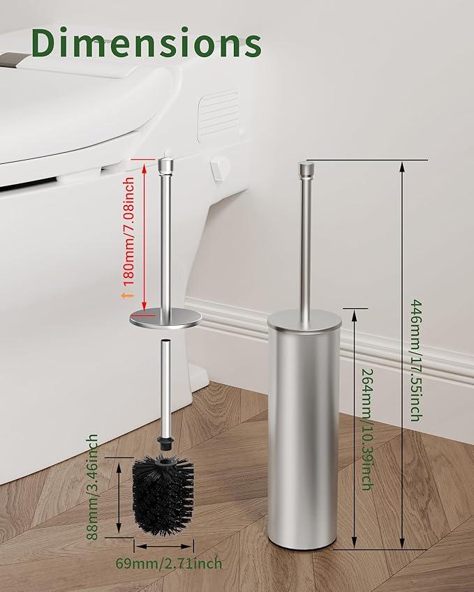 WZKALY Toilet Brush and Holder Set, Toilet Bowl Brush for Bathroom with Long Handle, Stainless Steel Toilet Cleaner Brush with Durable Scrubbing Bristles,Splash-Proof (Brushed Nickel) - ModernBath