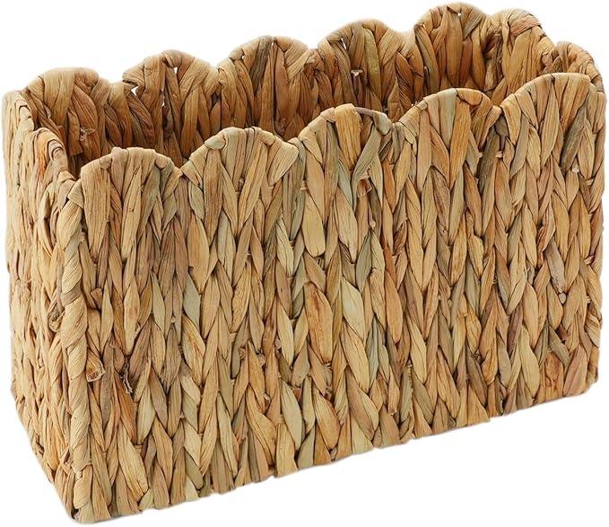 Water Hyacinth Magazine Holder with Scalloped Edge – Toilet Paper Storage Basket Natural Woven Decorative Basket for Magazines, Newspapers, Mail, Living Room, Bathroom & Office - ModernBath