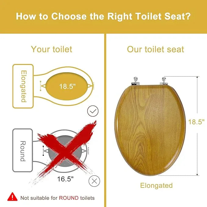 Angel Shield Durable Wood Veneer Natural Toilet Seat Metal Hinged Easy Clean Anti-scratch American Standard(Elongated,Oak) - ModernBath
