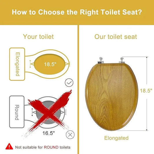 Angel Shield Durable Wood Veneer Natural Toilet Seat Metal Hinged Easy Clean Anti-scratch American Standard(Elongated,Oak) - ModernBath
