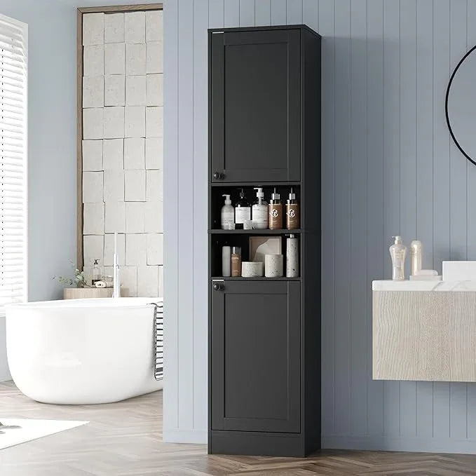 67" Tall Bathroom Cabinet with 2 Doors, Narrow Freestanding Floor Cabinet, Slim Storage Unit with Adjustable Shelves for Bathroom, Living Room, Entryway, Kitchen, Black - ModernBath