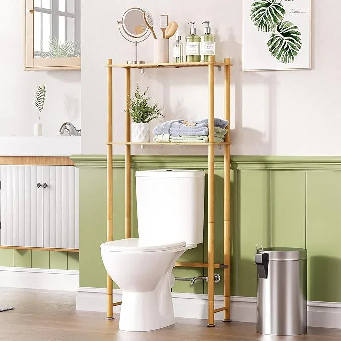 AmazerBath Bamboo Over The Toilet Storage Shelf, 2-Tier Over Toilet Organizer Rack, Freestanding Above Toilet Shelf for Bathroom, Laundry, Space Saver, Natural Color - ModernBath