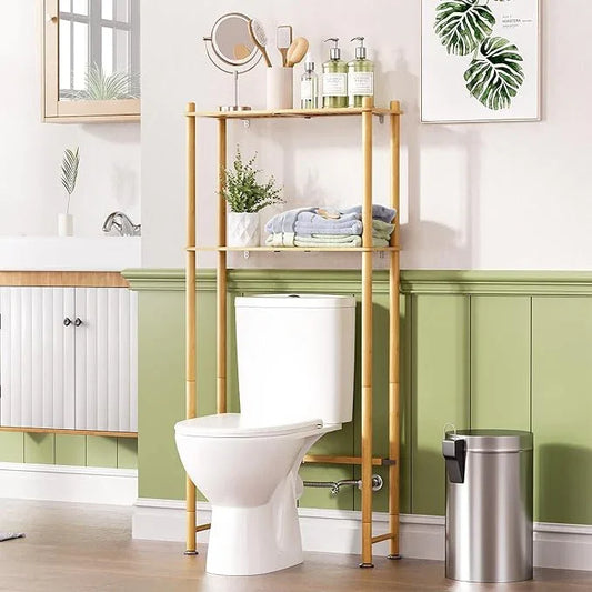 AmazerBath Bamboo Over The Toilet Storage Shelf, 2-Tier Over Toilet Organizer Rack, Freestanding Above Toilet Shelf for Bathroom, Laundry, Space Saver, Natural Color - ModernBath