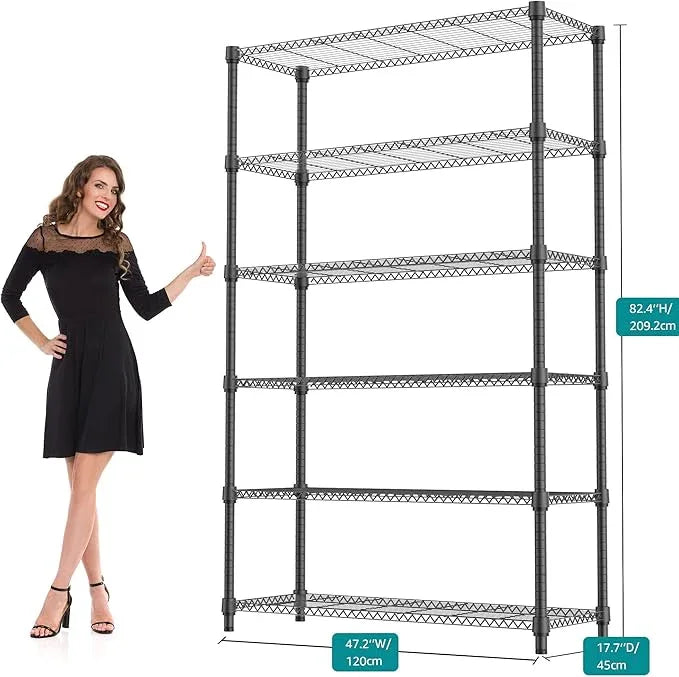 6 Tiers Shelf 2100 lbs Steel Storage Shelving Utility Shelving Unit Steel Organizer Wire Rack for Home,Kitchen,Office,Garage Black 17.7" D x 47.2" W x 82.4" H - ModernBath