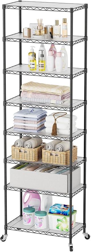 SINGAYE Shelf Closet Wire Shelving：Adjustable Metal Unit for Laundry Room Organization Bathroom Kitchen Home Storage with Wheels Pantry Rack Shelves - ModernBath