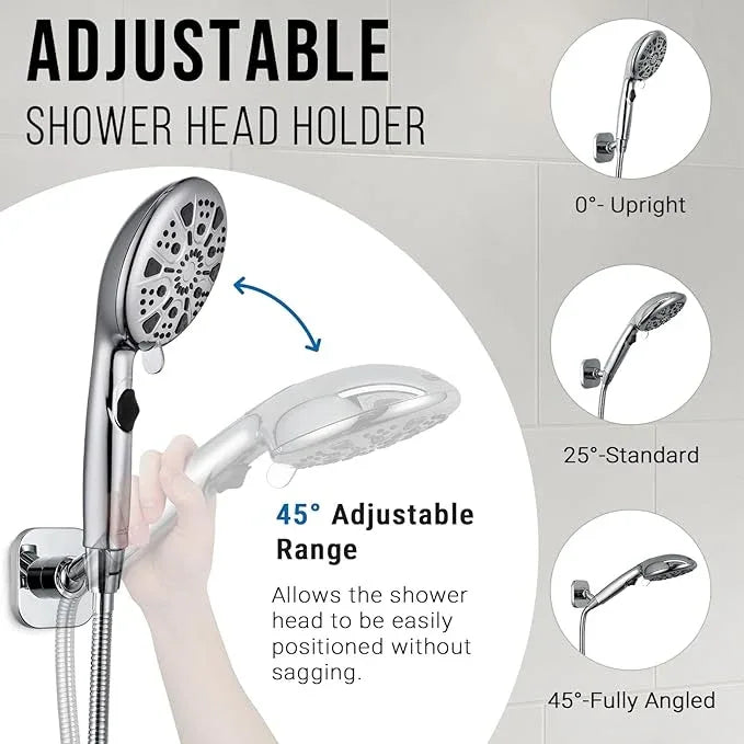 G-Promise All Metal Handheld Shower Head Holder, Adjustable Wall Mount Shower Wand Bracket, Strong Adhesive Disc Mount or Drill Installation (Chrome) - ModernBath