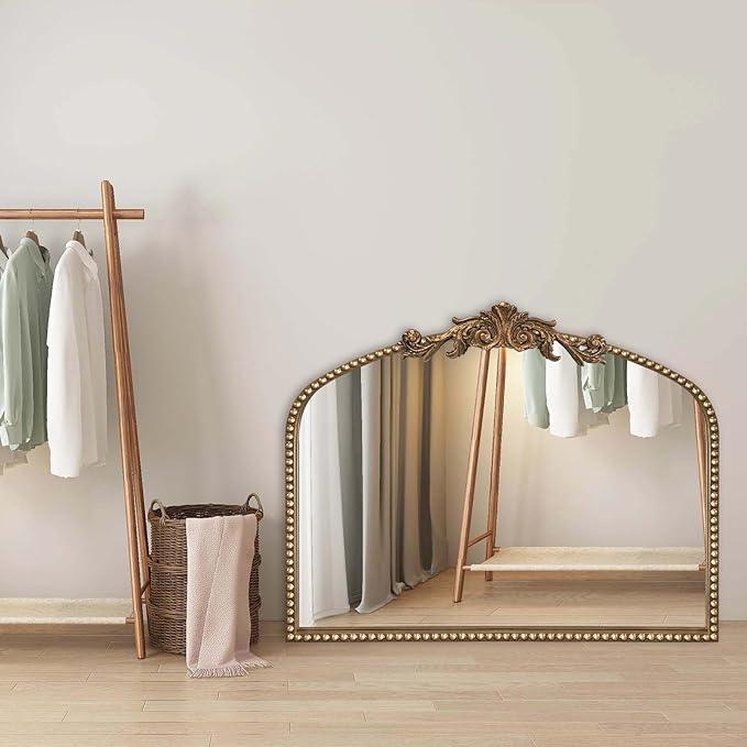 BAODANFU Baroque Arch Mirror for Living Room Wall, 36" X 30" Antique Gold Traditional Cathedral Ornate Beaded Arched Frame Decorative Vanity Mirrors for Mantel Fireplace, Bathroom, Bedroom Decor - ModernBath