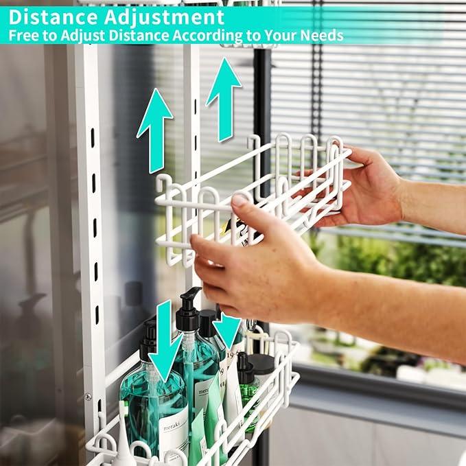 HapiRm 4 Tier Over the Door Shower Caddy, Hanging Shower Caddy with 22 Hooks and 2 Toothbrush Holders, No Drilling Adjustable Hanging Bathroom Organizer - White - ModernBath