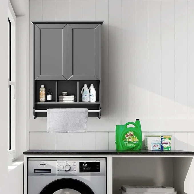 Bathroom Wall Cabinet with Towel Bar,Wooden Medicine Cabinet Adjustable Shelves,23x32 Inch Kitchen Cabinet,Over Toilet Storage Cabinet for Bathroom,Kitchen,Laundry - ModernBath