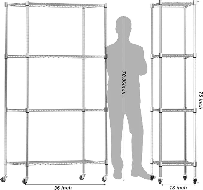 Homdox Heavy Duty 4-Tier Metal Shelving Unit with Adjustable Shelves, Rolling Storage Rack for Kitchen, Garage, Pantry, 36.02"x17.91"x74.41", Silver - ModernBath