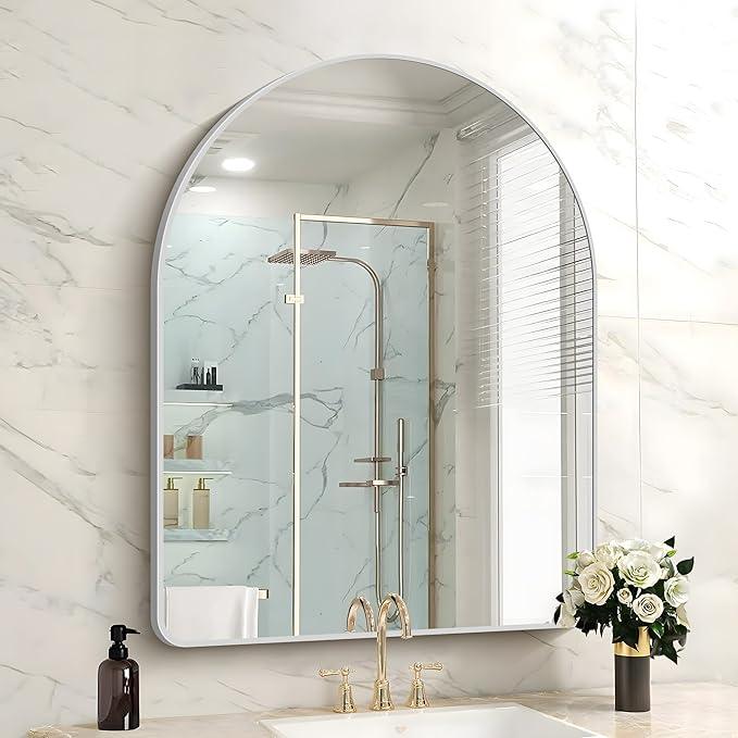FORBATH Arched Bathroom Mirror 40x30 Inch, Silver Arch Wall Mirror with Aluminum Frame, Arched Mirror for Dresser, Fireplace,Entryway,Home Decor,Hanging or Leaning Against Wall - ModernBath