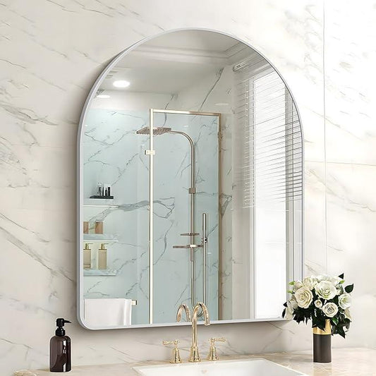 FORBATH Arched Bathroom Mirror 40x30 Inch, Silver Arch Wall Mirror with Aluminum Frame, Arched Mirror for Dresser, Fireplace,Entryway,Home Decor,Hanging or Leaning Against Wall - ModernBath