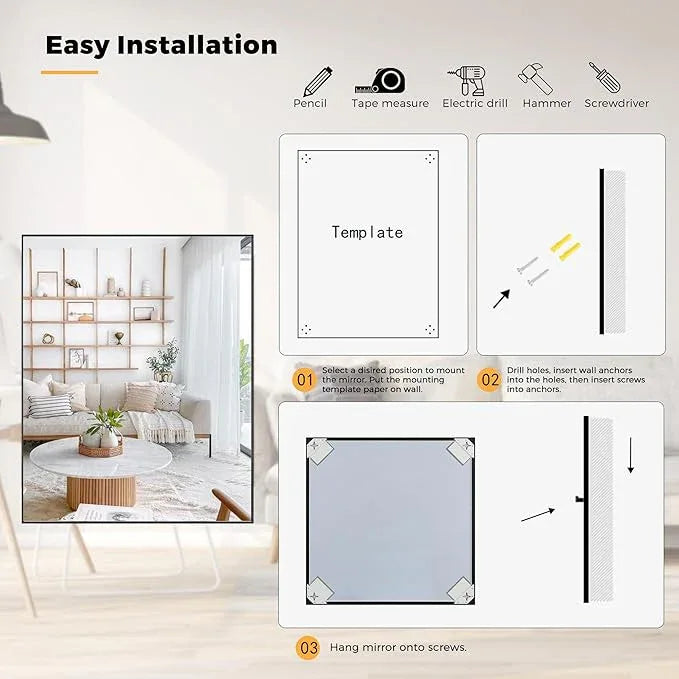 Bonverre 20x30 Inch Black Bathroom Mirror for Wall, Aluminum Frame Rectangle Rectangular Vanity Mirror, Modern Large for Bedroom, Living Room, Horizontal or Vertical - ModernBath