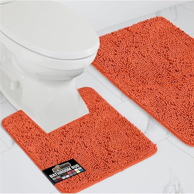GORILLA GRIP Bathroom Rug Sets, Soft Chenille 2 Piece Area Rugs Set, Toilet Base Mat and 30x20 Carpet, Absorbent Microfiber Washable Mats Dry Quickly, Home Décor and Bath Room Accessories, Coral - ModernBath