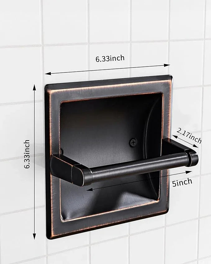 Recessed Oil Rubbed Bronze Toilet Paper Holder, Wall Mounted Heavy Duty Pivoting Toilet Paper Roll Holder with Rear Mounting Bracket in Wall, Easy lnstallation, Stainless Steel ORB - ModernBath