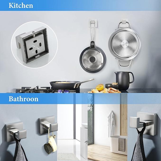 Brushed Nickel Bathroom Towel Bar Set Bathroom Accessories Hardware Set Including Double Towel Bar Towel Ring Coat Hook and Toilet Paper Holder with Shelf. Wall Mounted Stainless Steel - ModernBath