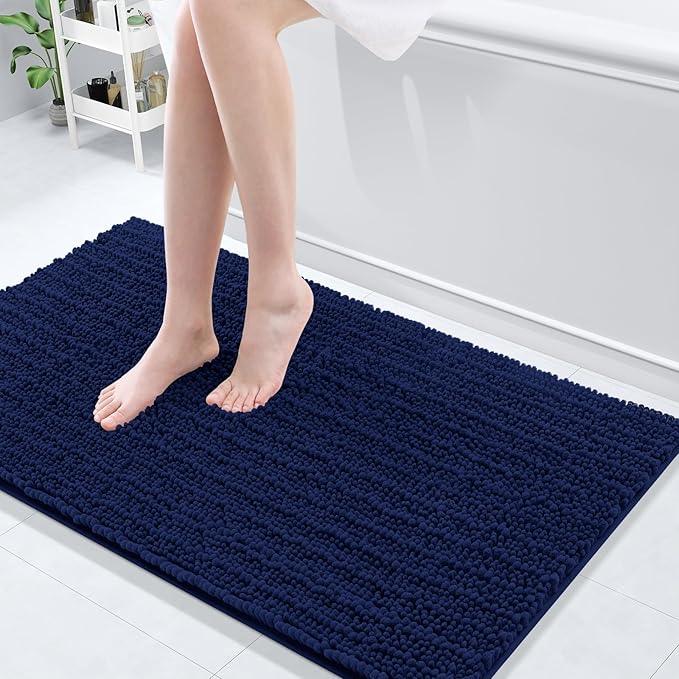 Arotive Luxury Chenille Bathroom Rug Mat, Extra Soft Thick Absorbent Shaggy Bath Rugs, Non-Slip Machine Wash Dry, Plush Bath Mats for Bathroom, Shower and Tub, 44x24, Navy - ModernBath