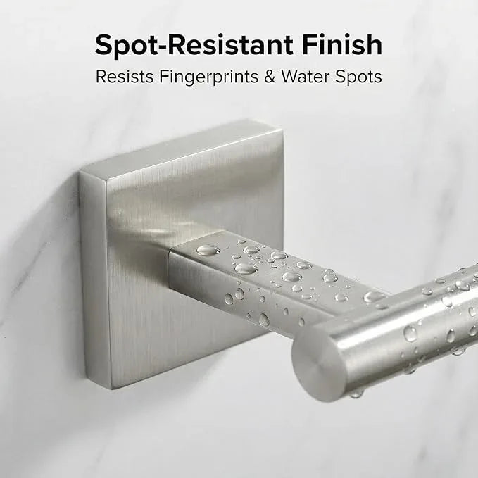 16" Brushed Nickel Bathroom Hardware Set 5-Piece, Fingerprint-Free SUS304 Stainless Steel Towel Bar for Small Bath & RV, Modern Square Bath Accessories Kit (Brushed Nickel) - ModernBath