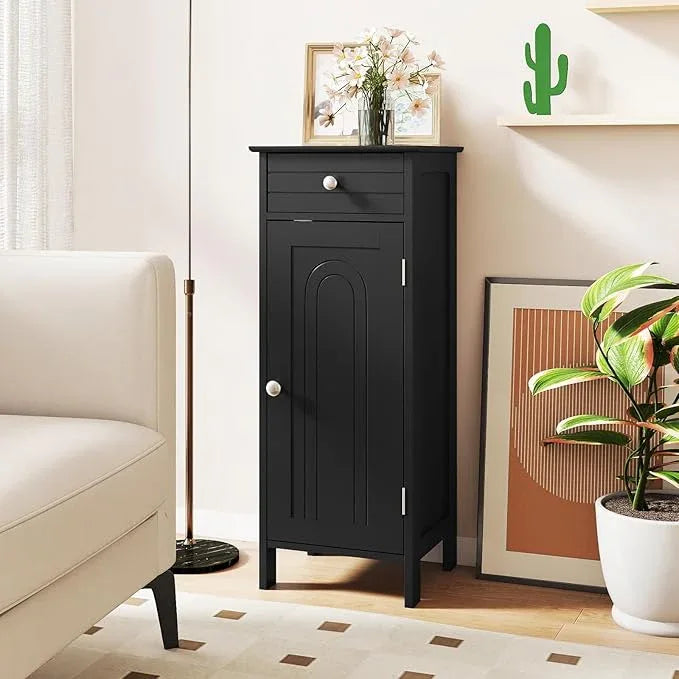 GLACER Floor Storage Cabinet, Multifunctional Bathroom Storage Cabinet with 2 Adjustable Shelves, Ideal for Bathroom, Living Room, 14 x 12 x 34.5 inches (Black) - ModernBath