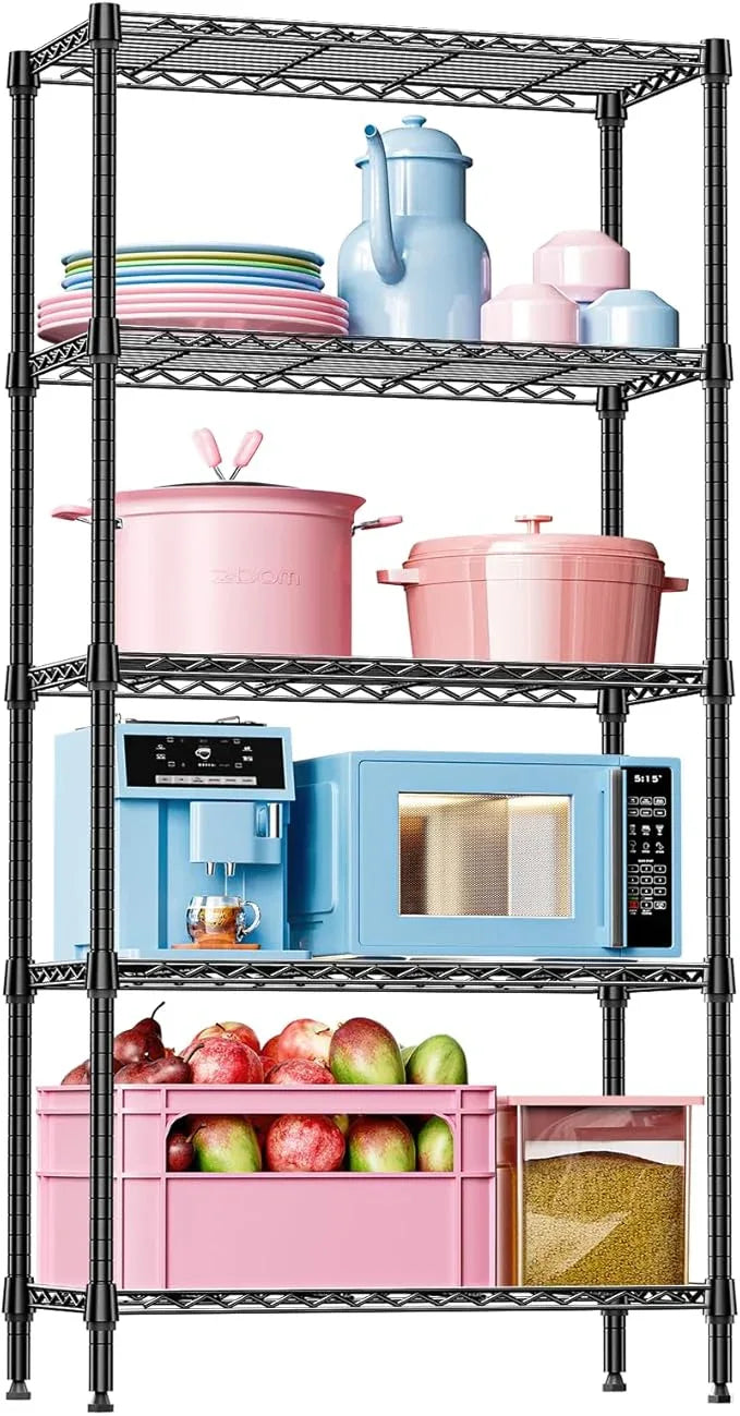 IZEUK 5 Tier Black Metal Storage Shelves, Heavy Duty Adjustable Wire Shelving Rack for Garage, Kitchen, Bathroom, Closet Organizer, 1250 lbs Capacity, 15.7" D x 33.5" W x 68.5" H - ModernBath