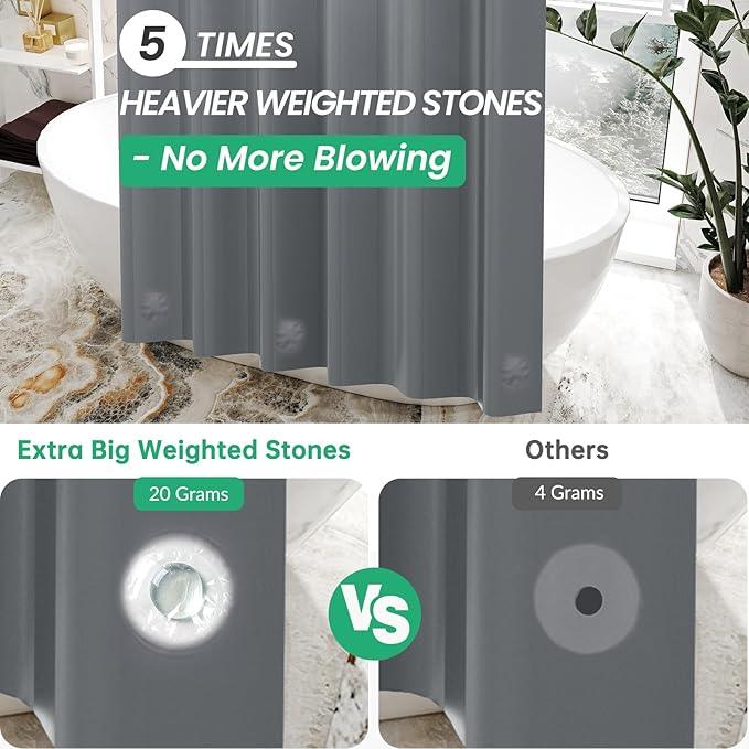 AmazerBath Dark Grey Shower Curtain Plastic, PEVA Shower Curtain Heavy Duty, Gray Shower Curtains for Bathroom, Waterproof Shower Curtain 72x72 with 3 Big Weighted Stones and 12 Rustproof Grommets - ModernBath