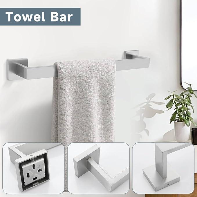 Brushed Nickel 5-Piece Bathroom Hardware Accessories Set-Towel Bar & Holder Set for Bathroom, SUS304 Stainless Steel Bathroom Accessories Set Wall Mounted,16-Inch - ModernBath