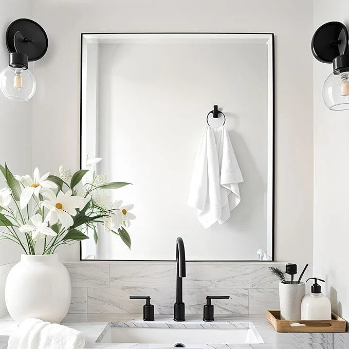 Bonverre 20x30 Inch Black Bathroom Mirror for Wall, Aluminum Frame Rectangle Rectangular Vanity Mirror, Modern Large for Bedroom, Living Room, Horizontal or Vertical - ModernBath