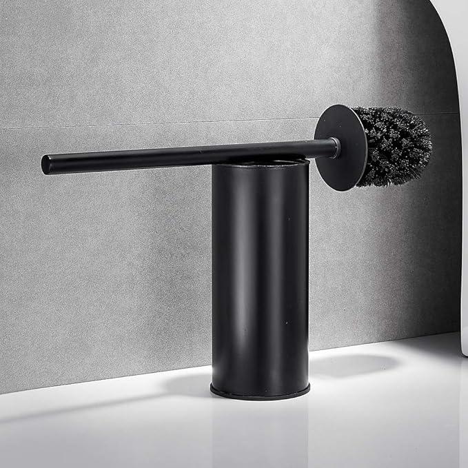 Freestanding Toilet Brush Holder for bathrooms 304 Stainless Steel Toilet Brush Stand Round Storage and Organization Rust Resistant 18-inch high Matte Black Finished - ModernBath