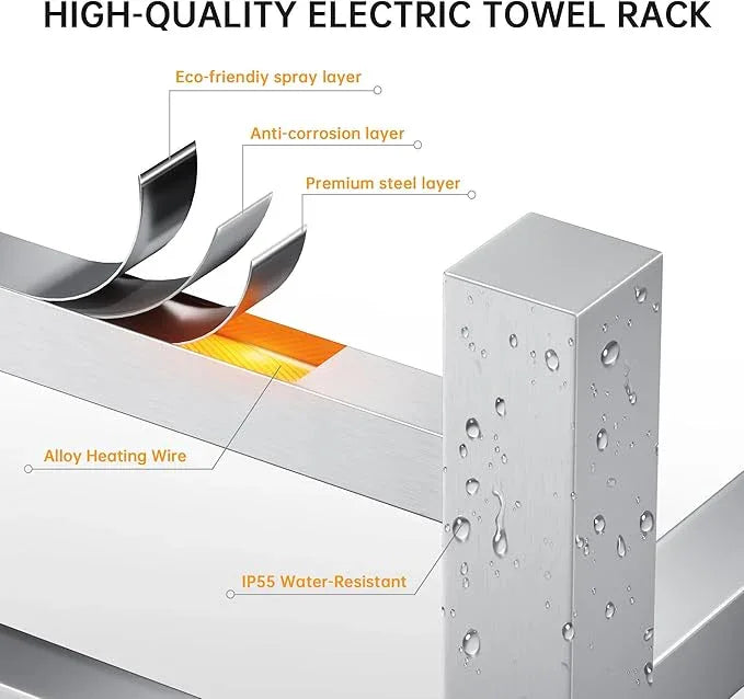 Towel Warmer Rack, Heated Towel Racks for Bathroom, Wall Mounted Towel Warmer, Stainless Steel 8-Bars Drying Rack with Intelligent Touch Screen Timer, Brushed Nickel - ModernBath