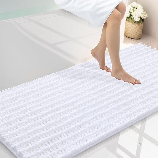 Smiry Bathroom Rugs Mat 59x24, Extra Soft Absorbent Chenille Bath Rugs, Non Slip Rubber Backing Machine Washable Quick Dry Bath Mats for Bathroom Floor, Tub, Shower, Home Decor Accessories, White - ModernBath