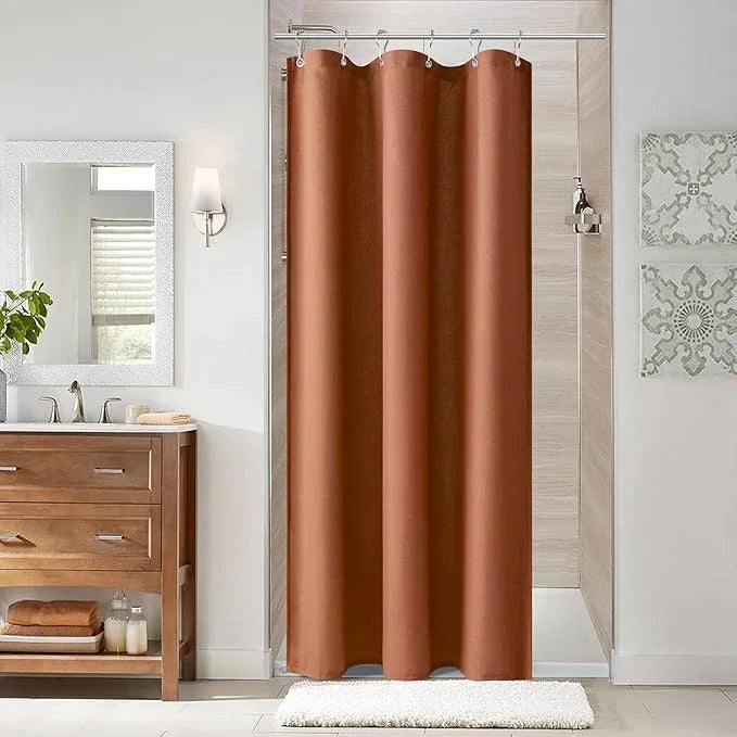 Naturoom Terracotta 36 Inch Boho Shower Curtain - Stall Narrow Half Linen Ultra Thick Fabric Shower Curtain Set with Hooks, Farmhouse Rustic RV Camper Bath Curtains for Bathroom, 36x72 - ModernBath