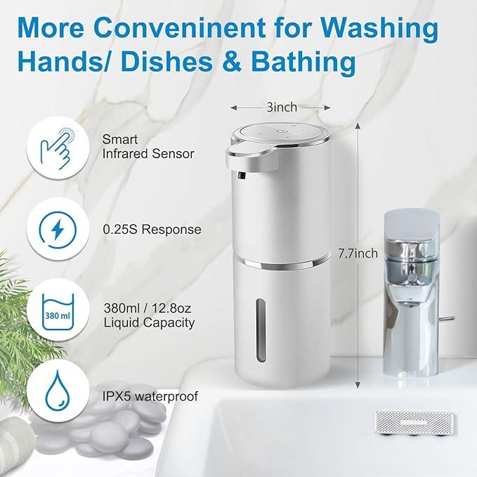 Gotofine Automatic Foaming Soap Dispenser,4-Level Adjustable Foam, Wall Mount, USB Rechargeable,12.8oz/ 380ml,Touchless Hand & Dish Soap Dispenser for Bathroom, Kitchen,Hotel, Restaurant - ModernBath