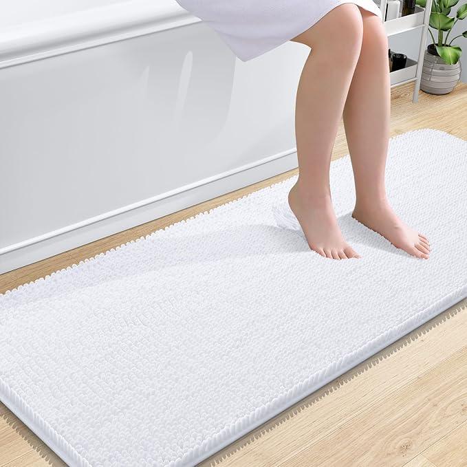 OLANLY Bathroom Rugs 59x24, Extra Soft Absorbent Chenille Bath Rugs, Rubber Backing Quick Dry, Machine Washable Bath Mats for Bathroom Floor, Tub and Shower, Home Decor Accessories, White - ModernBath