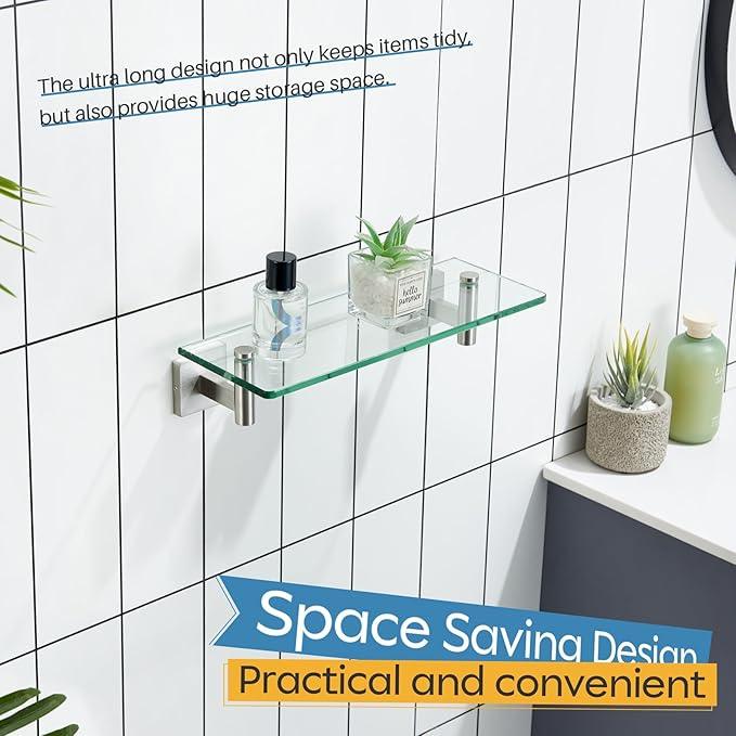 KOKOSIRI Floating Shelf Bathroom Wall Mount Shelves 12-Inch for Bedroom, Living Room, Kitchen, Small Hanging Rack Brushed Stainless Steel B1105BR-L12 - ModernBath