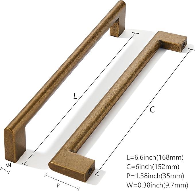 khtumeware 6 Inch Hole Center 6 Pack,Vintage Solid Antique Brass Cabinet Pulls Heavy Duty Kitchen Drawer Handle Antique Cabinet Hardware for Bathroom, Drawer, Cabinet - ModernBath