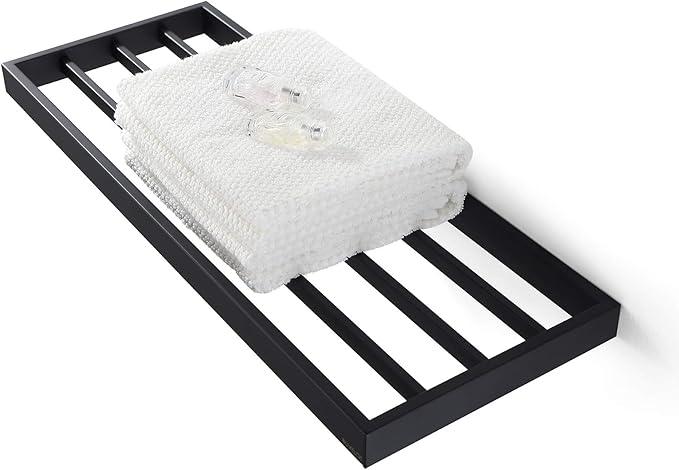 Lavatory Bath Towel Shelf,Minimalist Towel Rack for Bathroom,Wall Mounted and Modern Hotel Style with Towel Bar,Towel Holder 24Inch, Matte Black, 073090-MB Ler Series - ModernBath