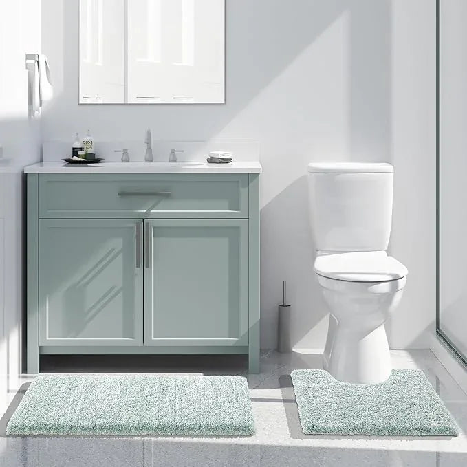 Yimobra Bath Rugs for Bathroom 32x20, Ultra Soft and Water Absorbent Bath Mats, Non Slip Plush Shower Mat, Microfiber Thick Matts for Bathroom Floor/Tub, Machine Washable, Sky Light Blue and White - ModernBath