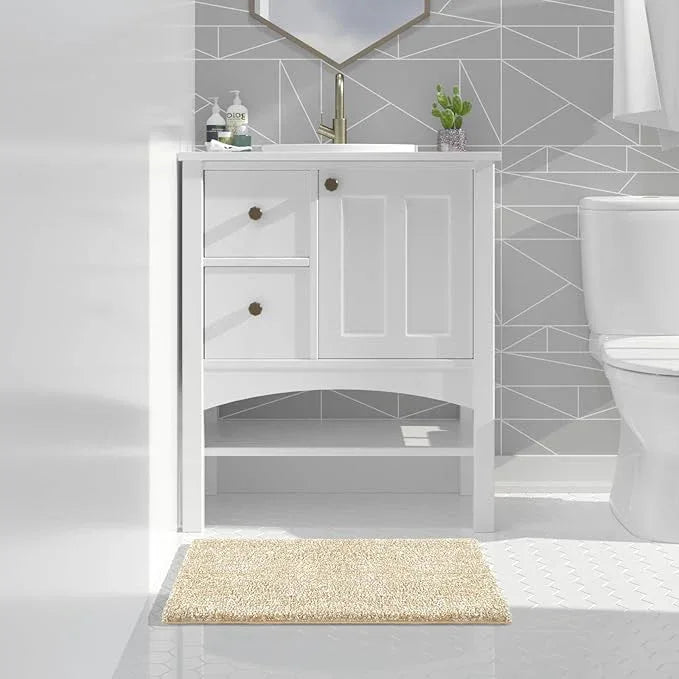 Yimobra Bathroom Rugs Non Slip Washable Ultra Soft Absorbent Microfiber Bath Mat, Dual-Tone Decor Rug with Rubber Backing for Bathroom Floor, Tub and Shower,24x17,Home Essentials,Light Beige & White - ModernBath