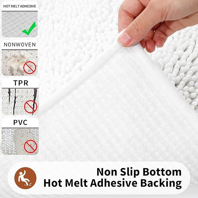 Yimobra Toilet Rugs U Shaped Washable - 24"x20" Non Slip Plush Contour Bath Rugs for Toilet - Super Soft Absorbent Quick Dry Toilet Mats for Bathroom,White - ModernBath
