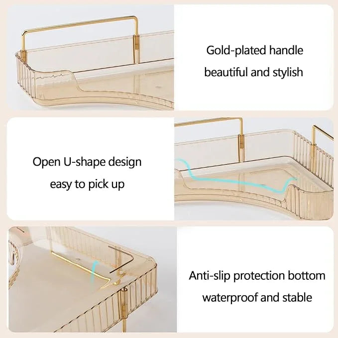 shuang qing 3-Tier Corner Bathroom Counter Organizer – Classic Storage Shelf for Makeup, Perfume & Toiletries, Space-Saving Countertop Tray Fits Bathroom, Dresser, Kitchen (Vintage Gold) - ModernBath