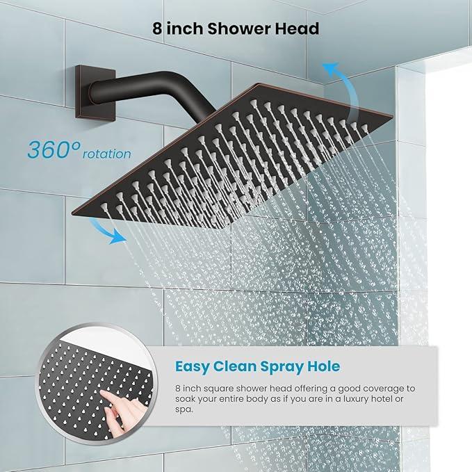 gotonovo Rainfall Bathroom Shower System Rain Shower Head and Handle Set Wall Mounted Shower Complete Combo Solid Brass Pressure Balancing Shower Mixer Valve 8 Inch Oil Rubbed Bronze - ModernBath